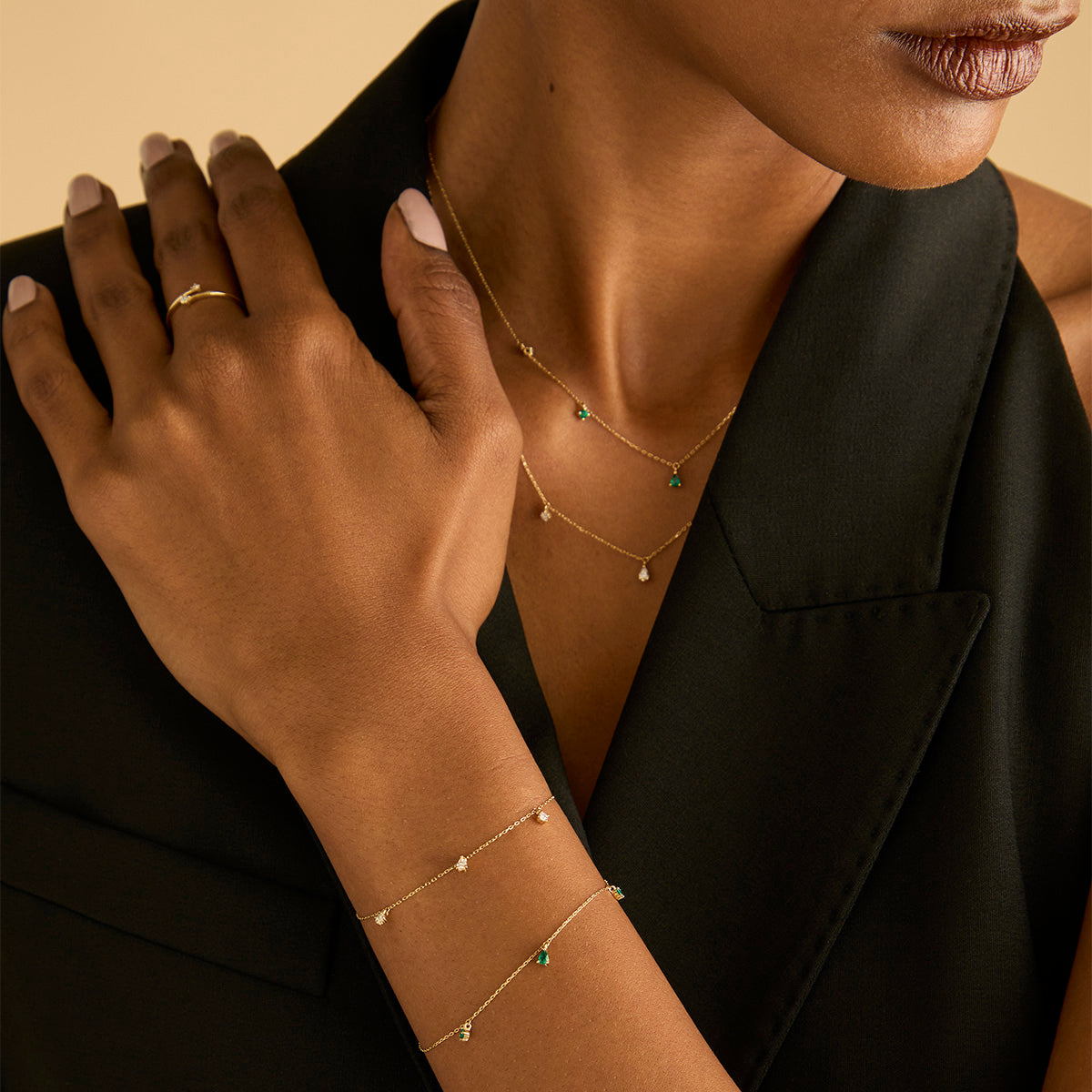 Bracelets - Diamond Charm Bracelet in Solid Gold - Charm Bracelets - Astrid & Miyu