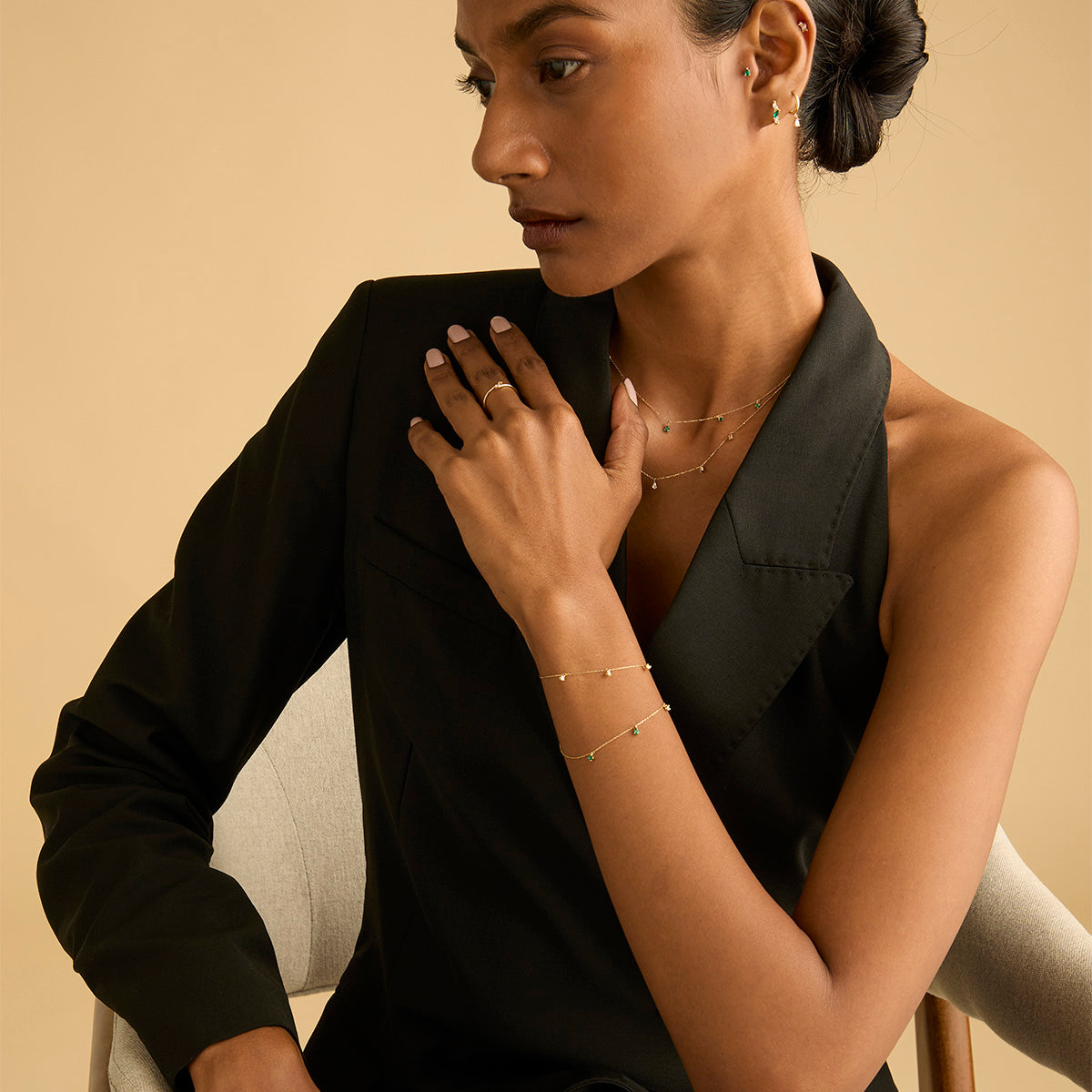 Bracelets - Diamond Charm Bracelet in Solid Gold - Charm Bracelets - Astrid & Miyu