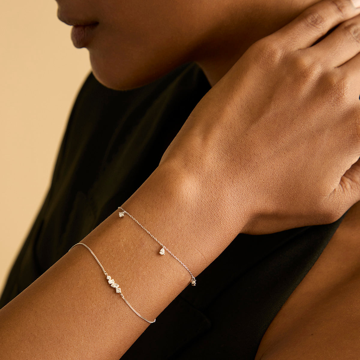 Bracelets - Diamond Charm Bracelet in Solid White Gold - Charm Bracelets - Astrid & Miyu
