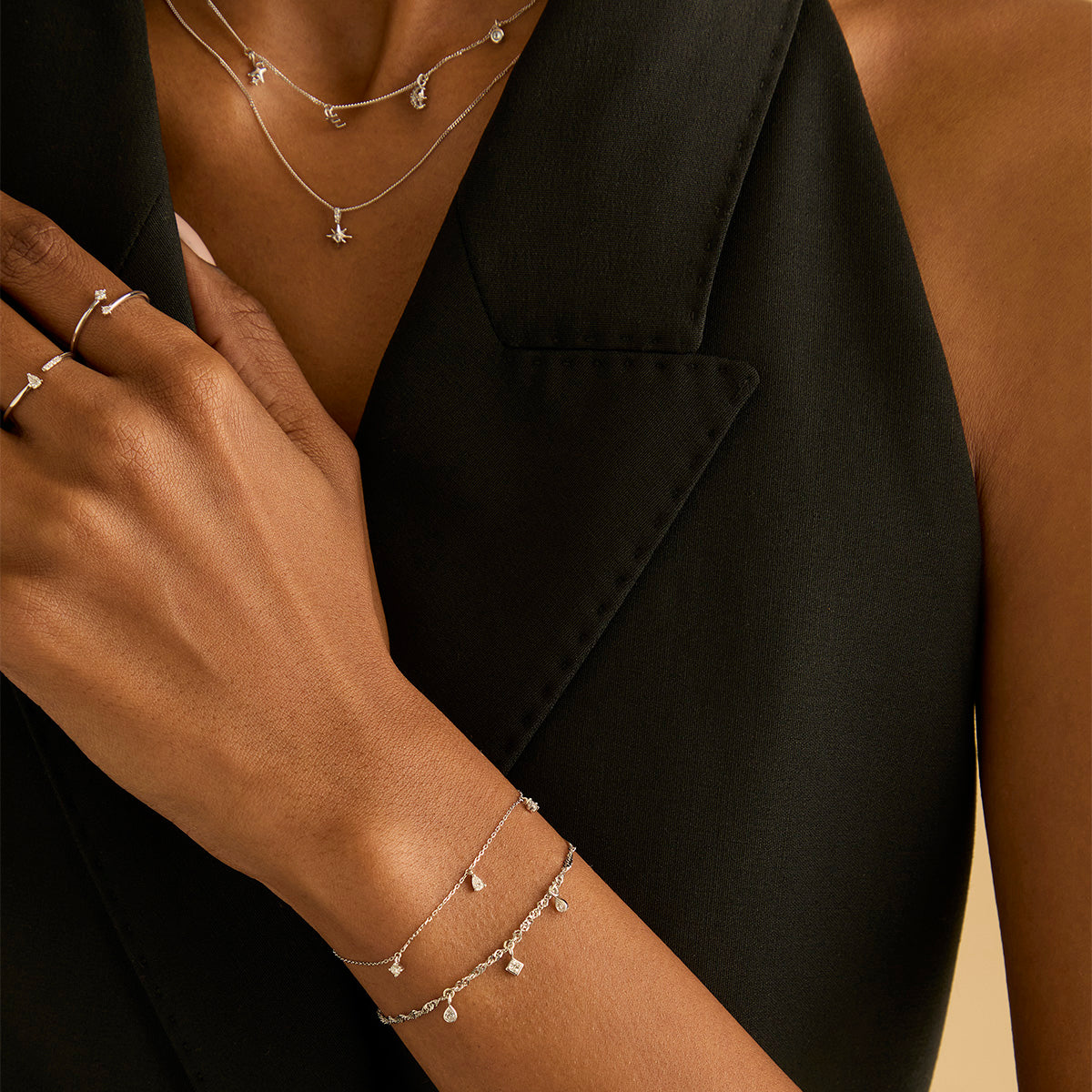 Bracelets - Diamond Charm Bracelet in Solid White Gold - Charm Bracelets - Astrid & Miyu