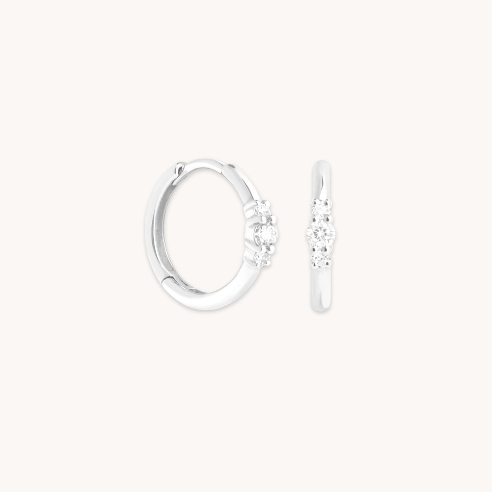 Earrings - Diamond Trilogy Hoops in Solid White Gold - Hoop Earrings - Astrid & Miyu