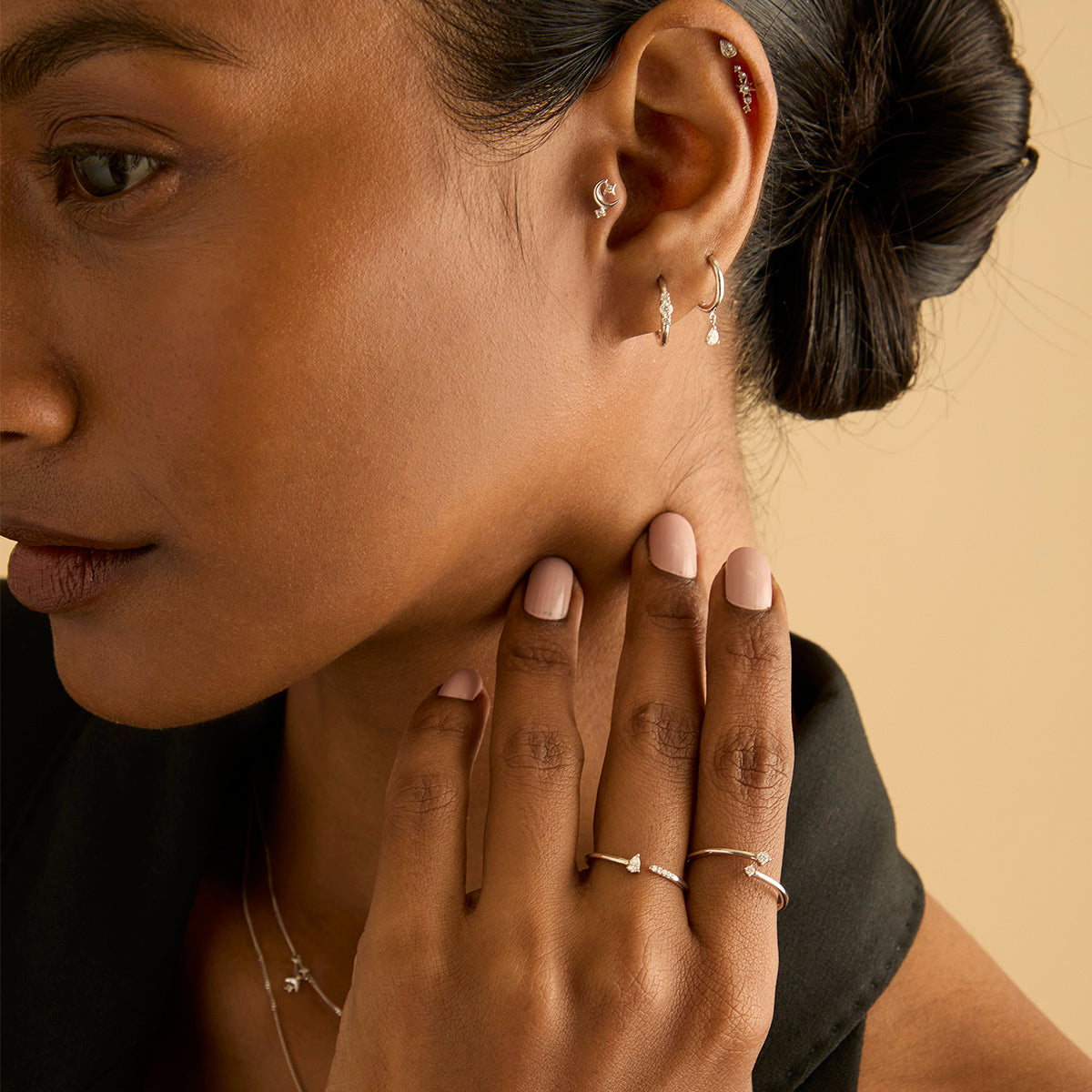 Earrings - Diamond Trilogy Hoops in Solid White Gold - Hoop Earrings - Astrid & Miyu