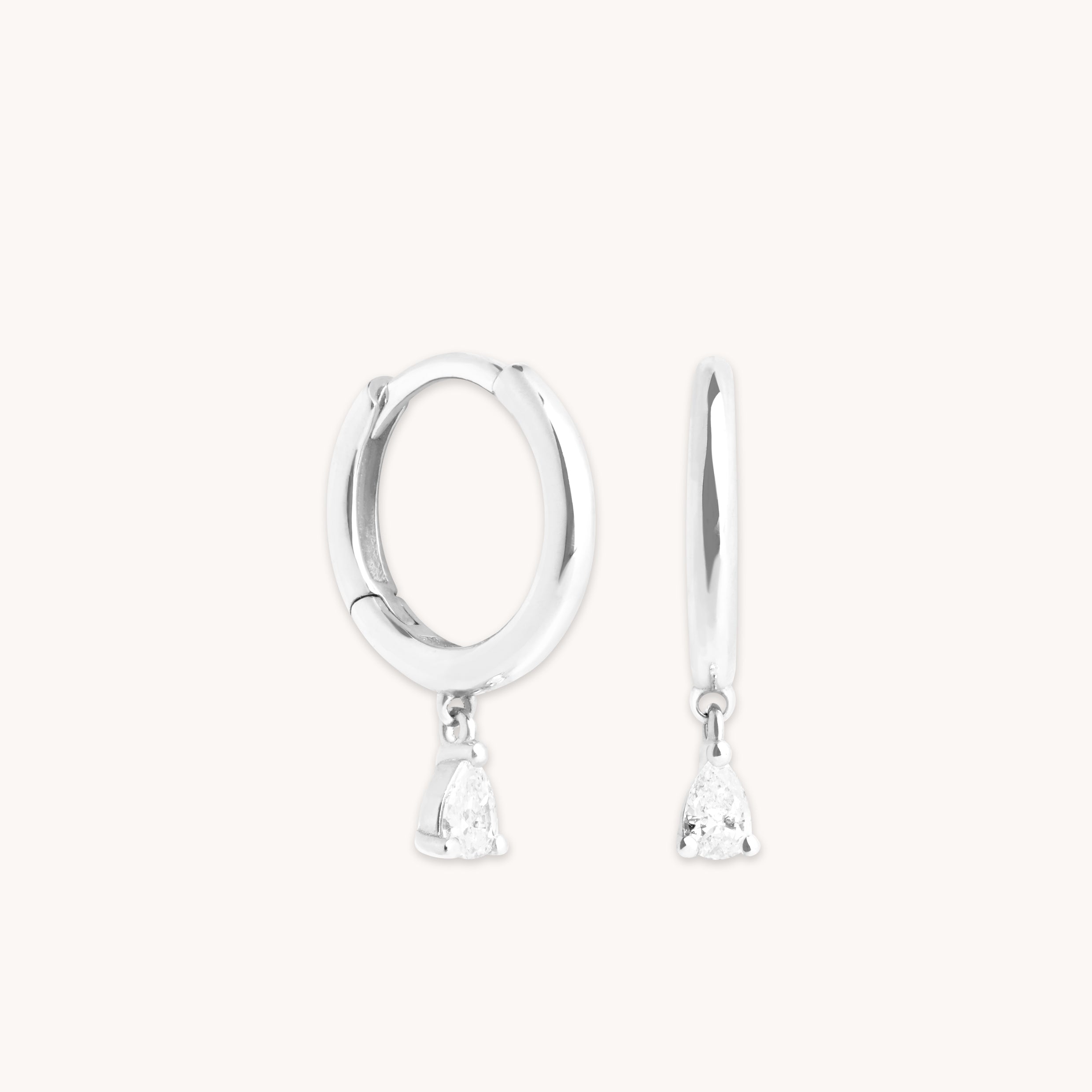 Earrings - Diamond Charm Huggies in Solid White Gold - Huggies - Astrid & Miyu