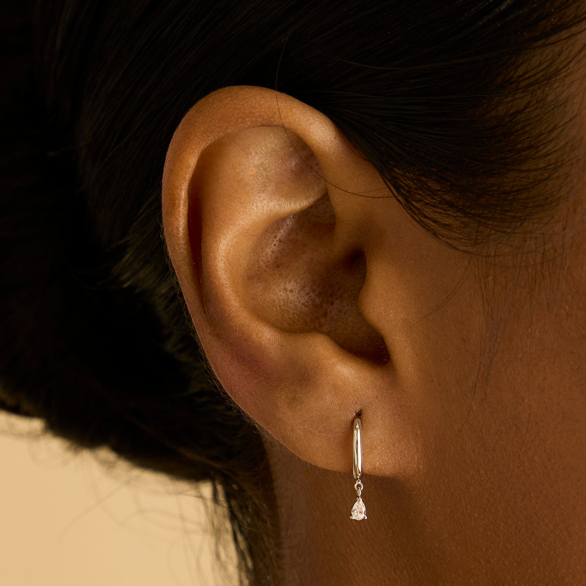 Earrings - Diamond Charm Huggies in Solid White Gold - Huggies - Astrid & Miyu