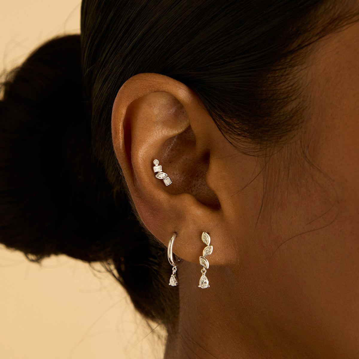 Earrings - Diamond Charm Huggies in Solid White Gold - Huggies - Astrid & Miyu