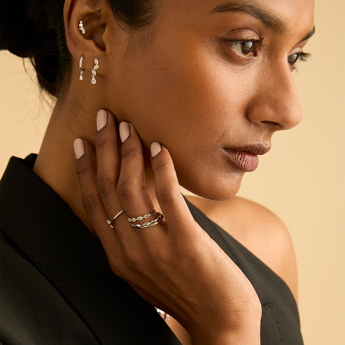 Earrings - Diamond Charm Huggies in Solid White Gold - Huggies - Astrid & Miyu