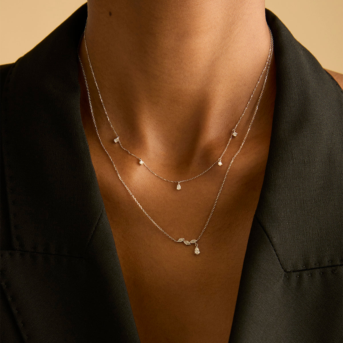 Charm Necklaces - Diamond Charm Necklace in Solid White Gold - Charm Necklaces - Astrid & Miyu