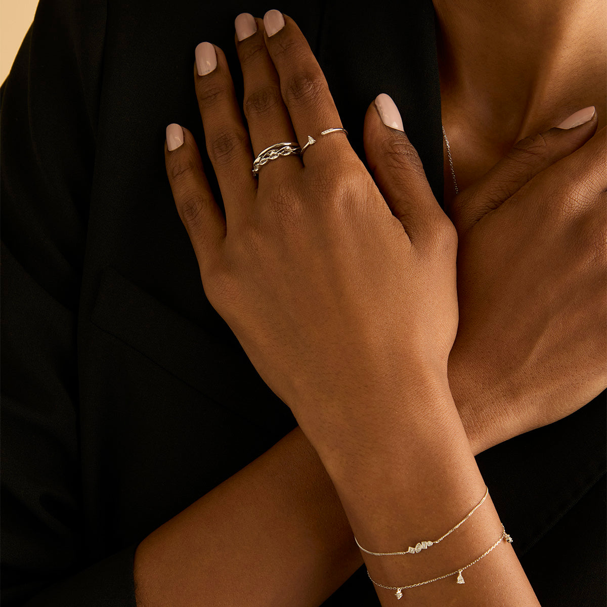 Lab-Grown Diamonds - Diamond Pear Open Ring in Solid White Gold - Open Rings - Astrid & Miyu