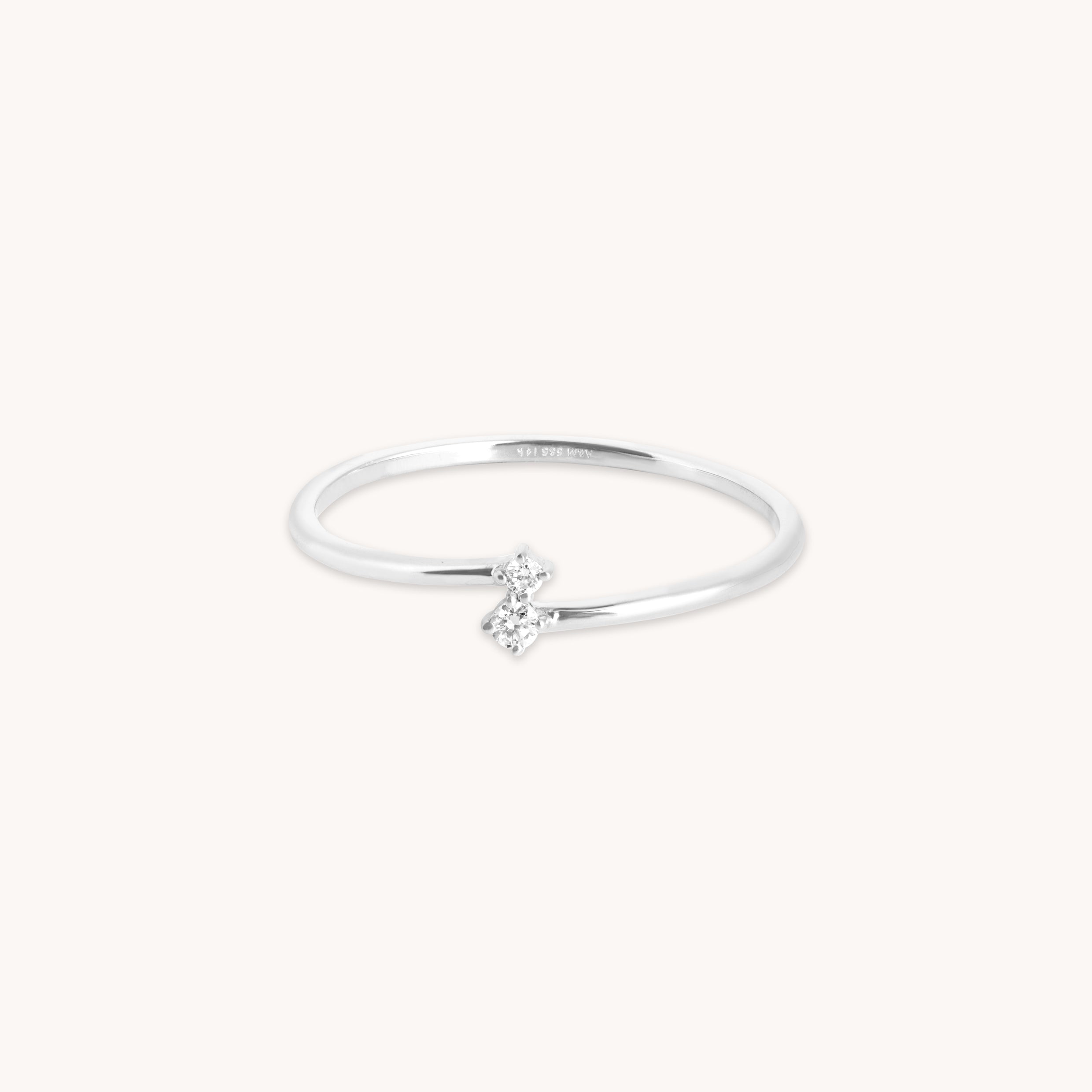 Lab-Grown Diamonds - Diamond Duo Open Ring in Solid White Gold - Open Rings - Astrid & Miyu
