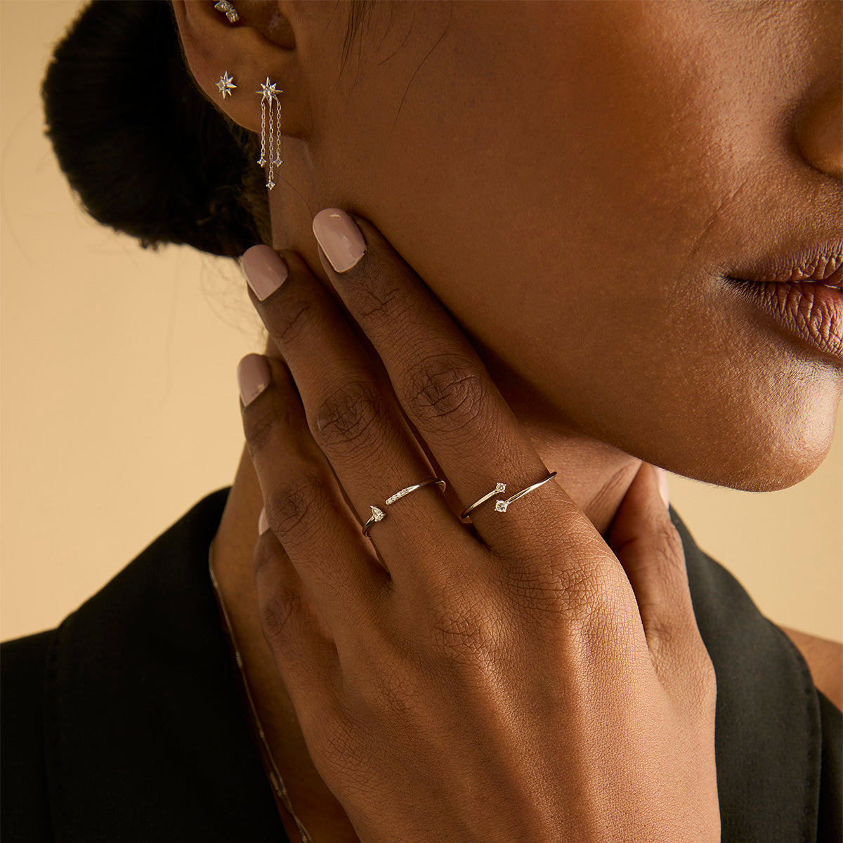 Lab-Grown Diamonds - Diamond Duo Open Ring in Solid White Gold - Open Rings - Astrid & Miyu