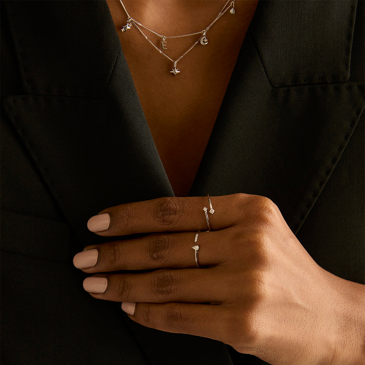 Lab-Grown Diamonds - Diamond Duo Open Ring in Solid White Gold - Open Rings - Astrid & Miyu