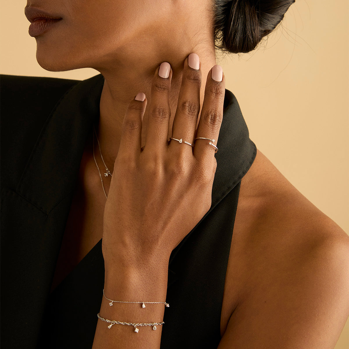 Lab-Grown Diamonds - Diamond Duo Open Ring in Solid White Gold - Open Rings - Astrid & Miyu