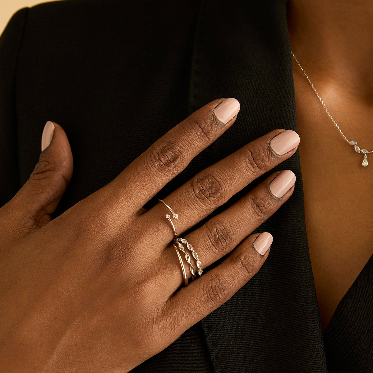 Lab-Grown Diamonds - Diamond Duo Open Ring in Solid White Gold - Open Rings - Astrid & Miyu