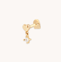 April White Topaz - Heart Topaz Charm Piercing Stud in Solid Gold - Piercing Stud - Astrid & Miyu