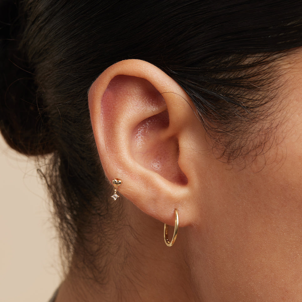 April White Topaz - Heart Topaz Charm Piercing Stud in Solid Gold - Piercing Stud - Astrid & Miyu