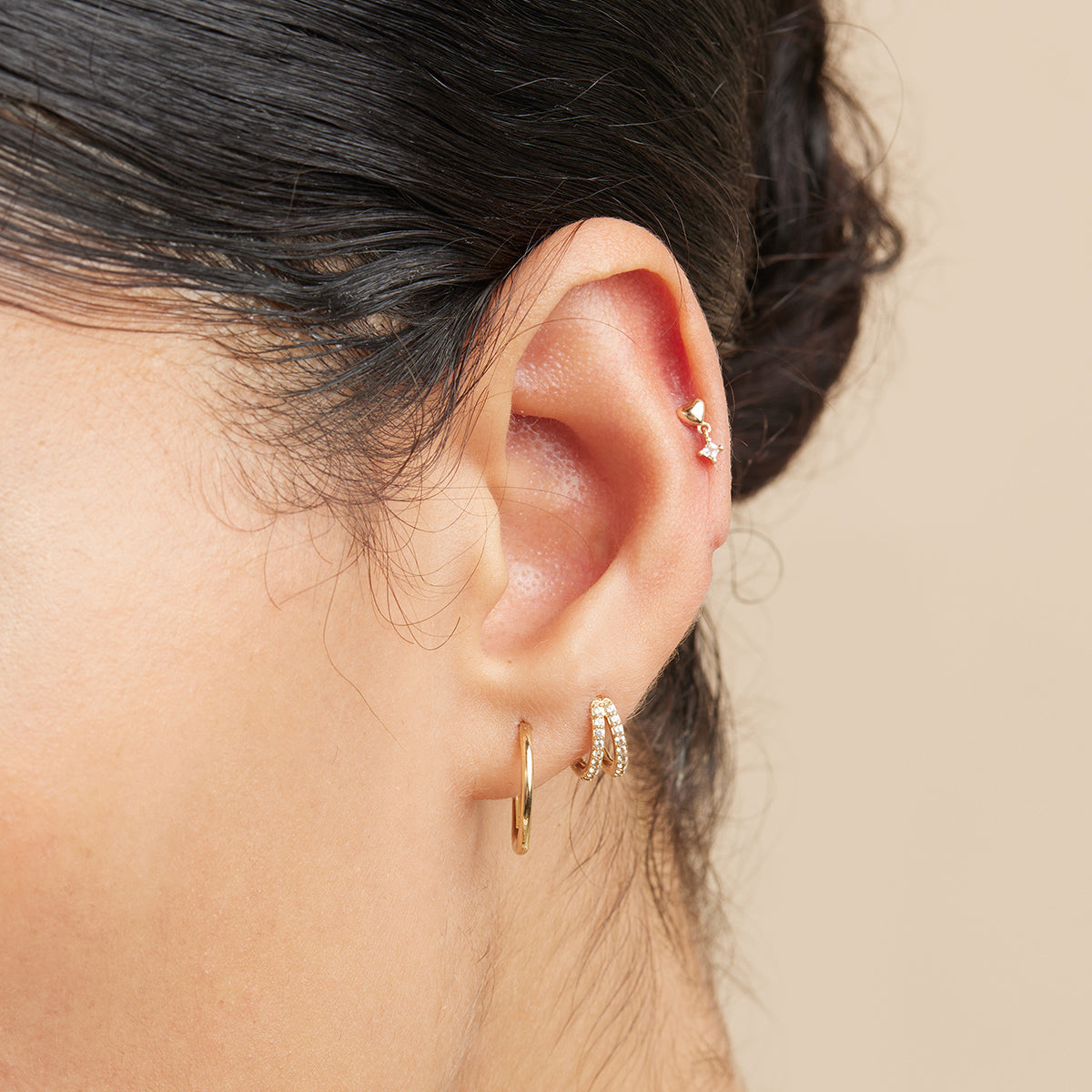 April White Topaz - Heart Topaz Charm Piercing Stud in Solid Gold - Piercing Stud - Astrid & Miyu