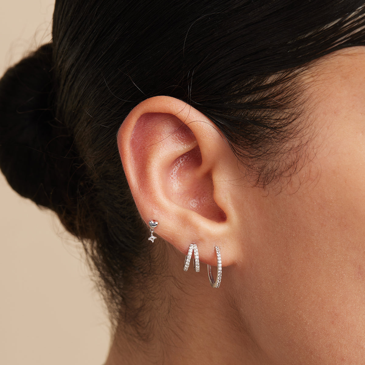 April White Topaz - Heart Topaz Charm Piercing Stud in Solid White Gold - Piercing Stud - Astrid & Miyu