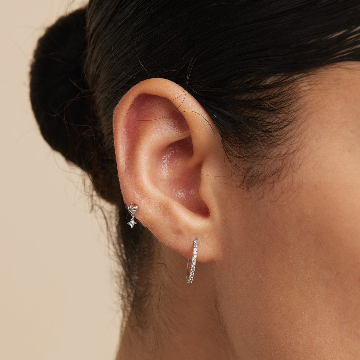 April White Topaz - Heart Topaz Charm Piercing Stud in Solid White Gold - Piercing Stud - Astrid & Miyu