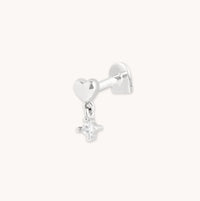 April White Topaz - Heart Topaz Charm Piercing Stud in Solid White Gold - Piercing Stud - Astrid & Miyu