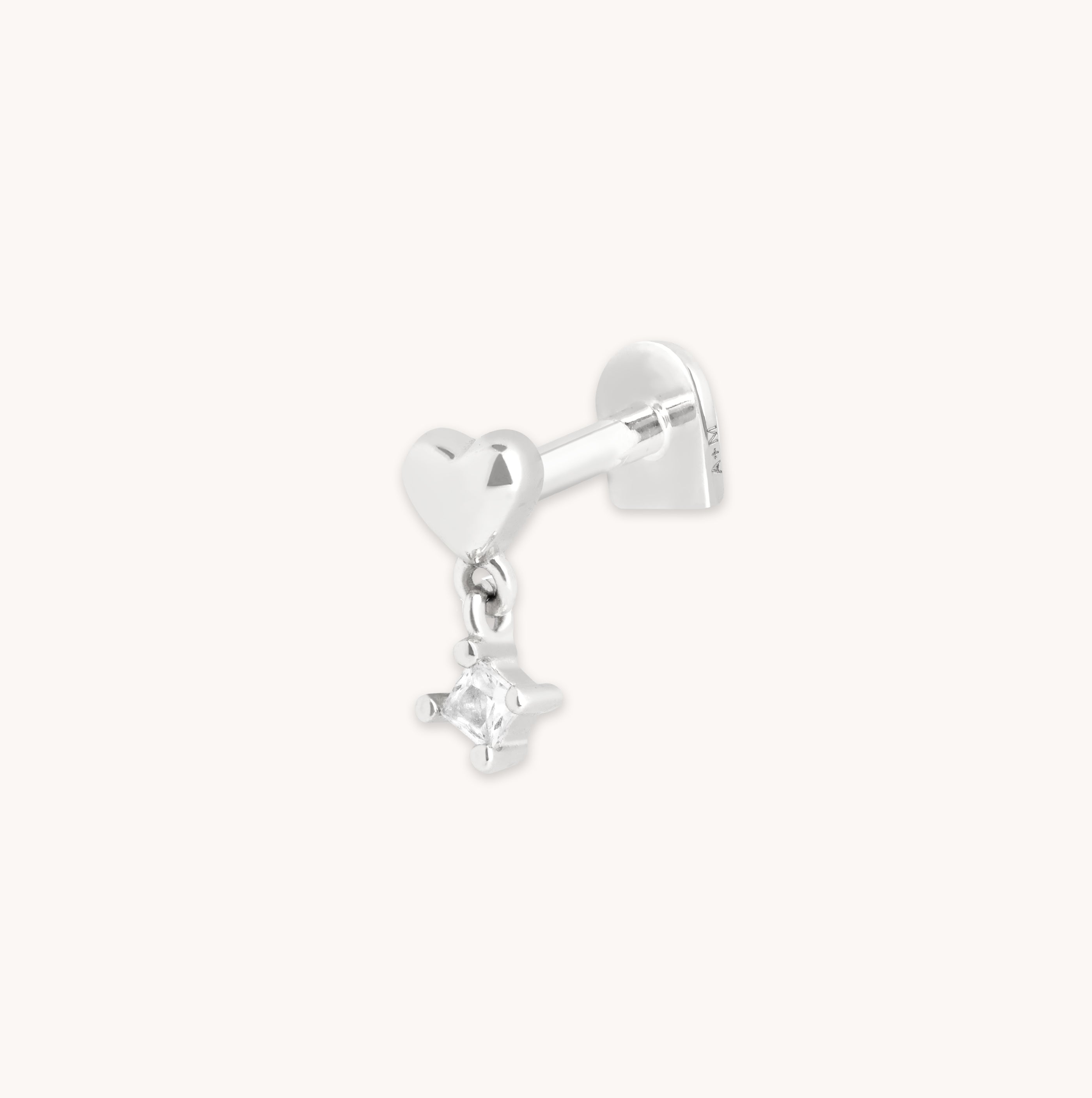 April White Topaz - Heart Topaz Charm Piercing Stud in Solid White Gold - Piercing Stud - Astrid & Miyu