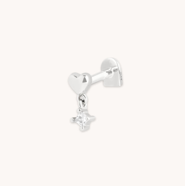 April White Topaz - Heart Topaz Charm Piercing Stud in Solid White Gold - Piercing Stud - Astrid & Miyu