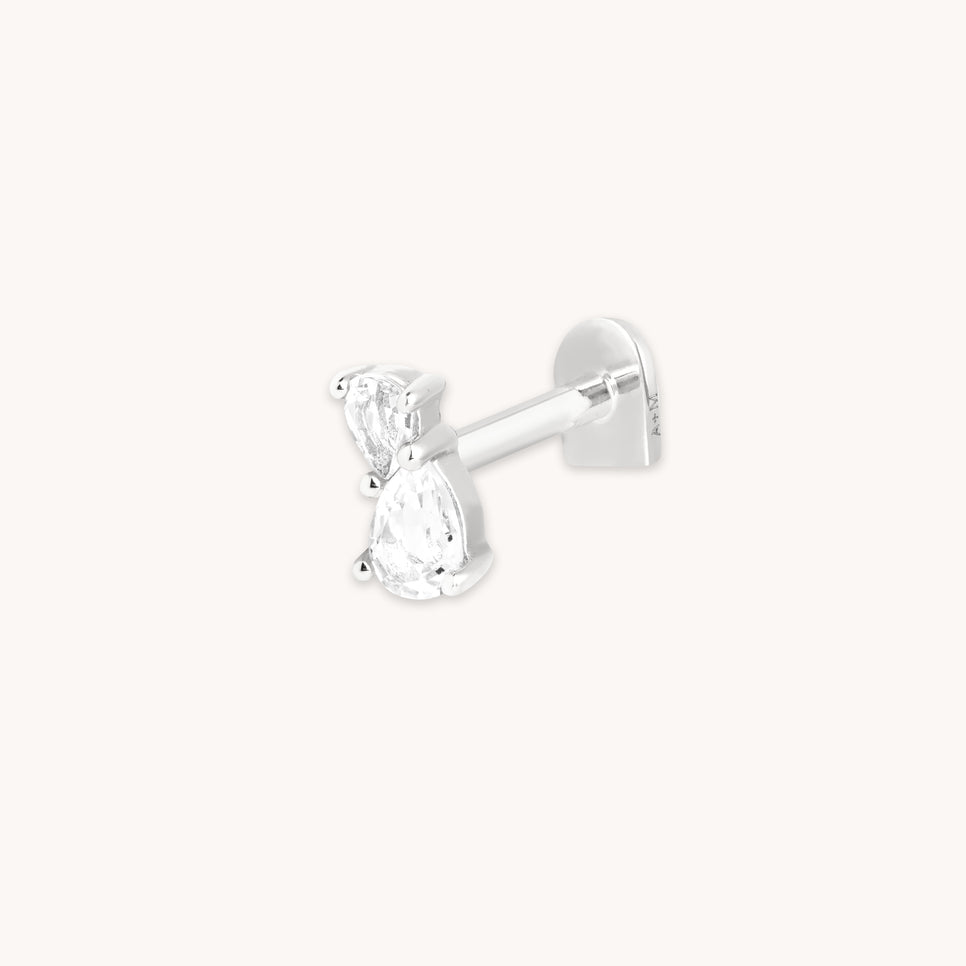 April White Topaz - Topaz Pear Cluster Piercing Stud in Solid White Gold - Piercing Stud - Astrid & Miyu