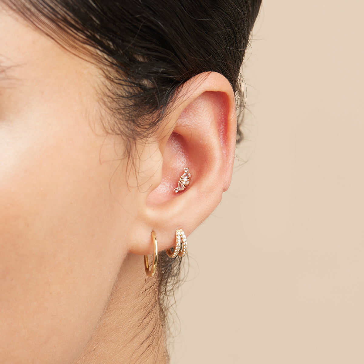 April White Topaz - Topaz Triple Pear Cluster Piercing Stud in Solid Gold - Piercing Stud - Astrid & Miyu