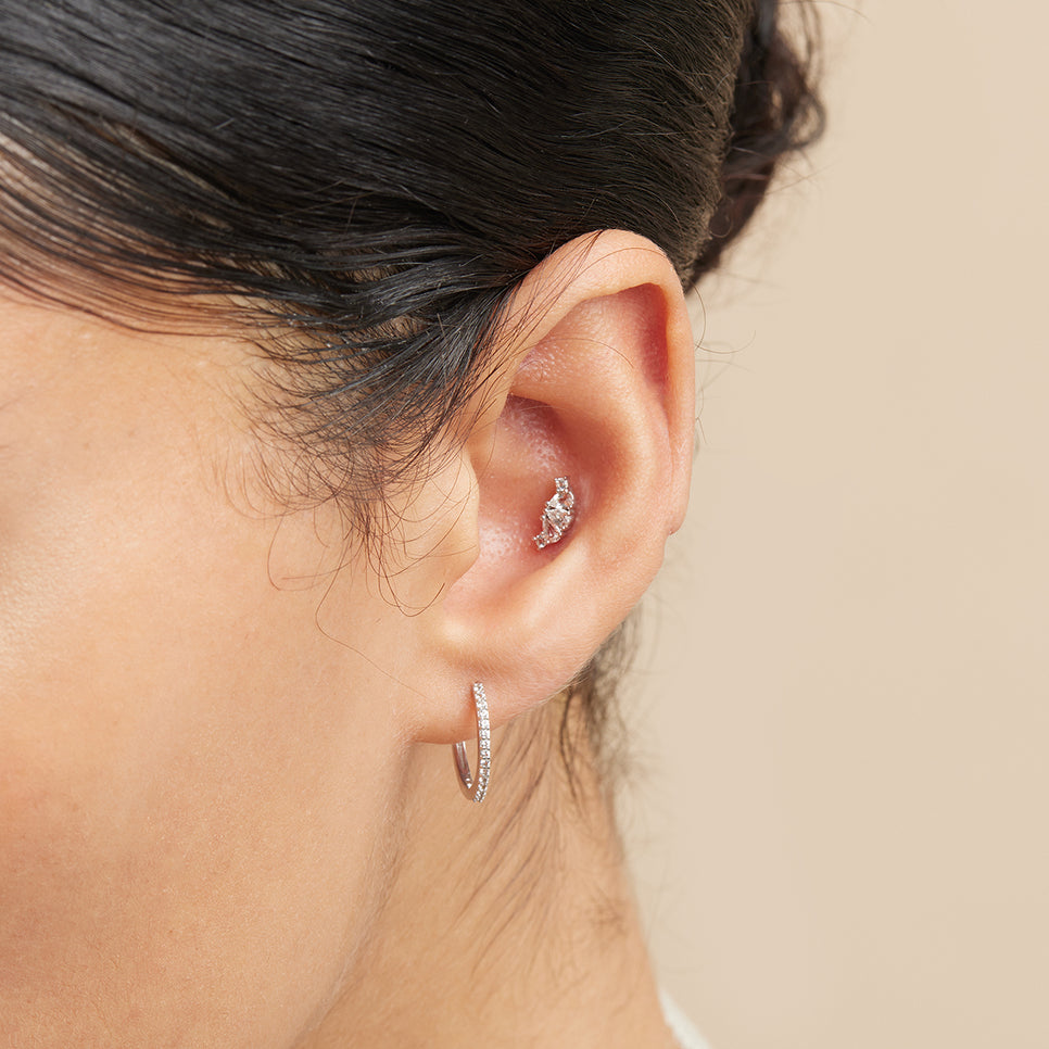 April White Topaz - Topaz Triple Pear Cluster Piercing Stud in Solid White Gold - Piercing Stud - Astrid & Miyu