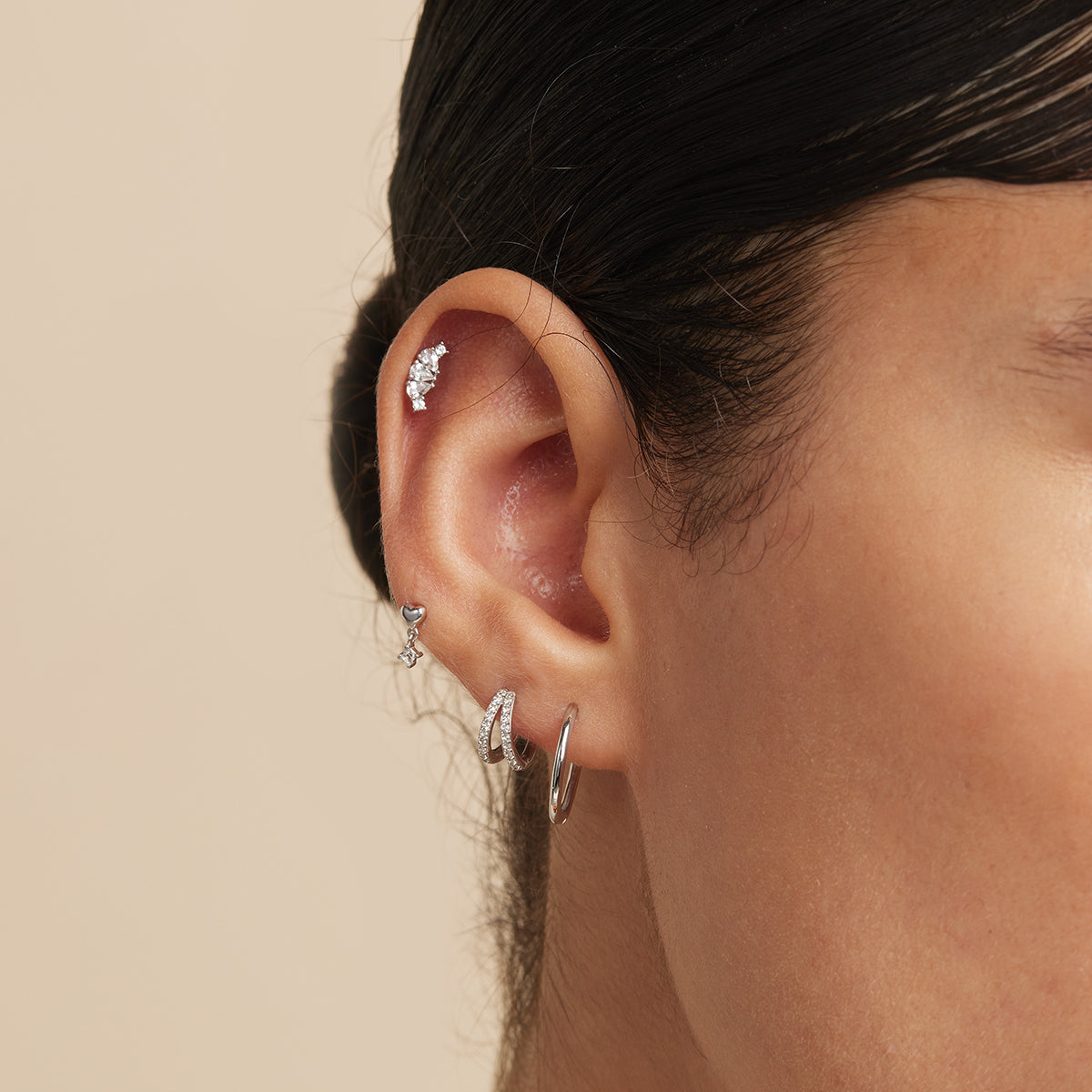 April White Topaz - Topaz Triple Pear Cluster Piercing Stud in Solid White Gold - Piercing Stud - Astrid & Miyu