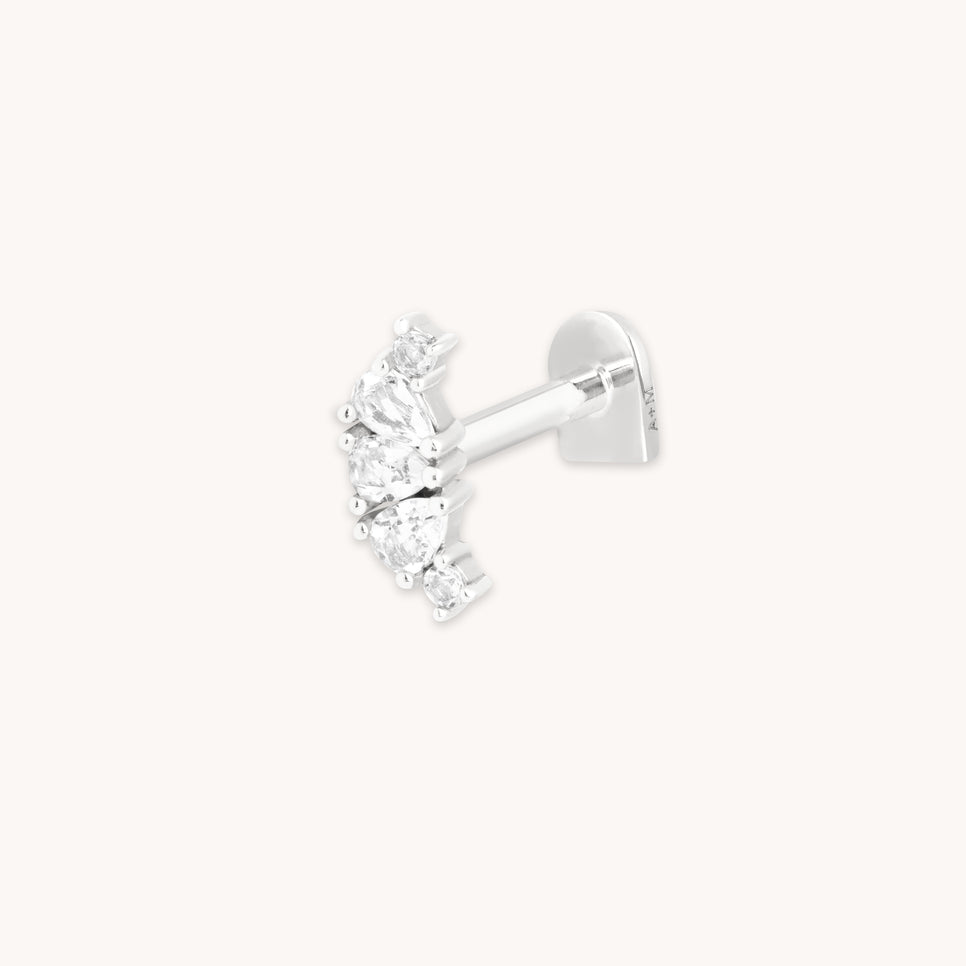 April White Topaz - Topaz Triple Pear Cluster Piercing Stud in Solid White Gold - Piercing Stud - Astrid & Miyu