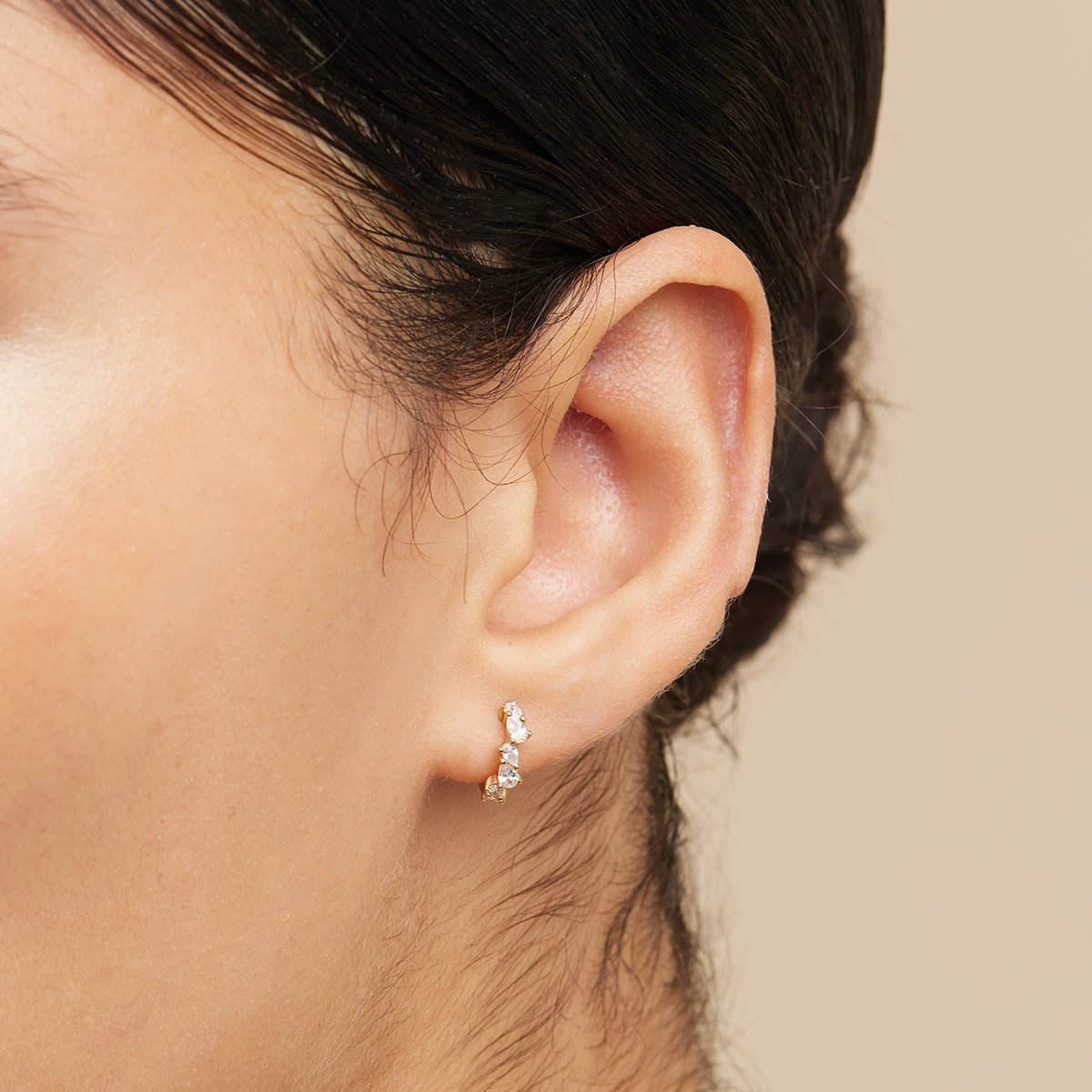 18k Gold Plated Jewellery - Crystal Pear Huggies in Gold - Huggies - Astrid & Miyu