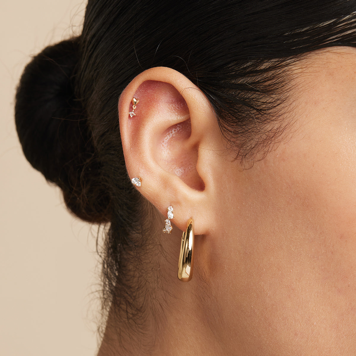 18k Gold Plated Jewellery - Crystal Pear Huggies in Gold - Huggies - Astrid & Miyu