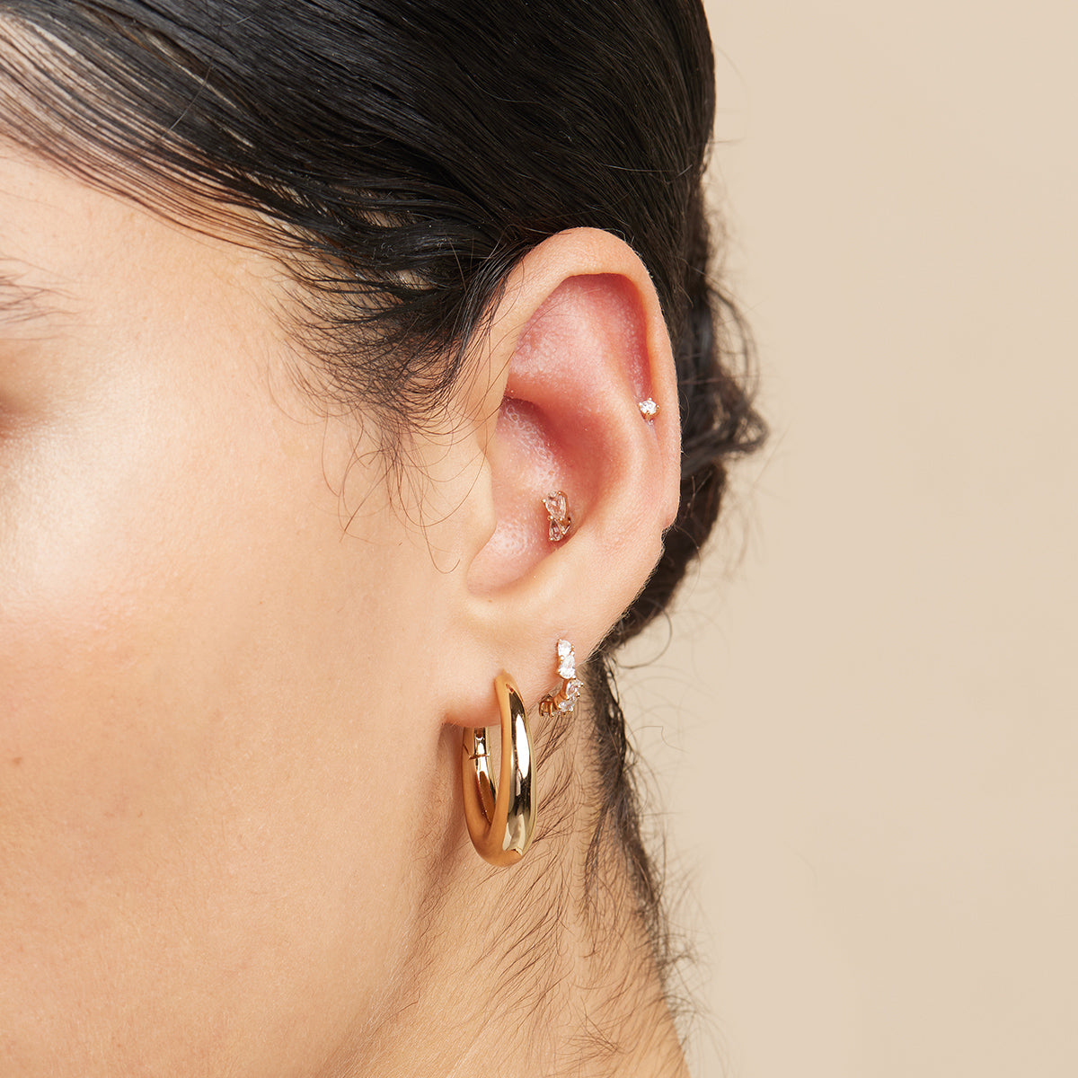 18k Gold Plated Jewellery - Crystal Pear Huggies in Gold - Huggies - Astrid & Miyu