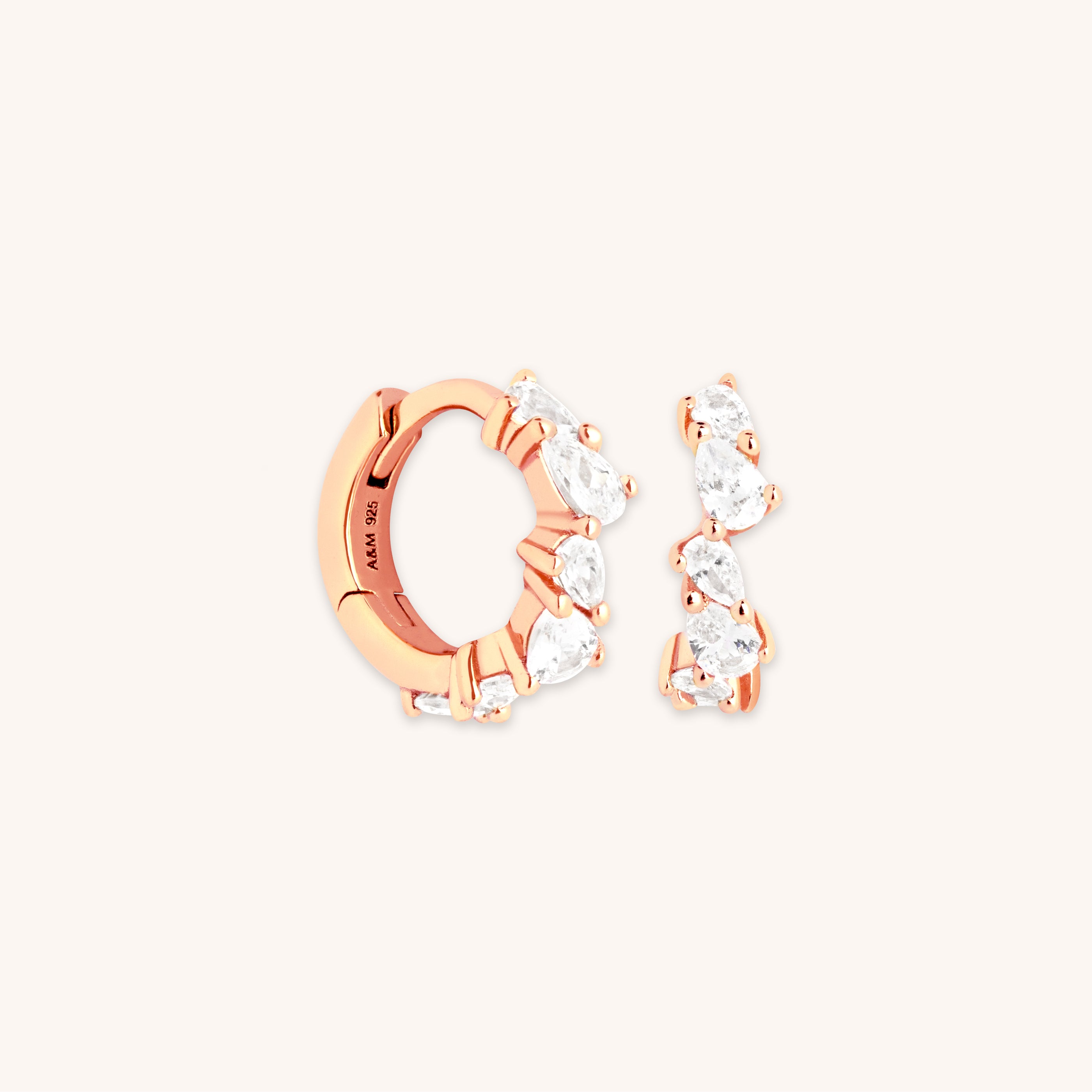 18k Rose Gold Plated Jewellery - Crystal Pear Huggies in Rose Gold - Huggies - Astrid & Miyu
