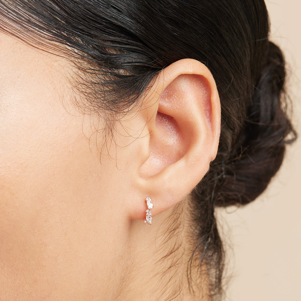 18k Rose Gold Plated Jewellery - Crystal Pear Huggies in Rose Gold - Huggies - Astrid & Miyu