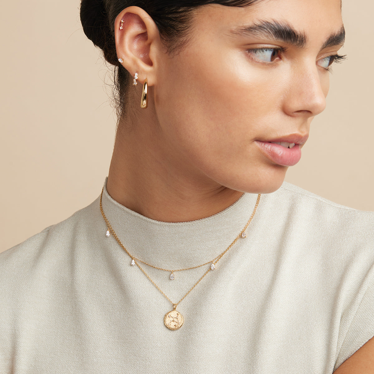 18k Gold Plated Jewellery - Crystal Charm Necklace in Gold - Charm Necklace - Astrid & Miyu