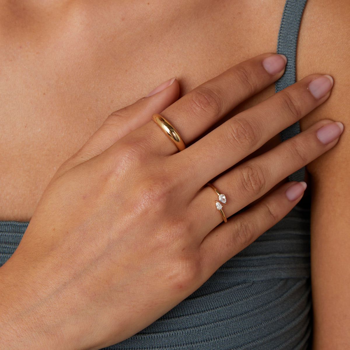 18k Gold Plated Jewellery - Crystal Pear Open Ring in Gold - Band Ring - Astrid & Miyu