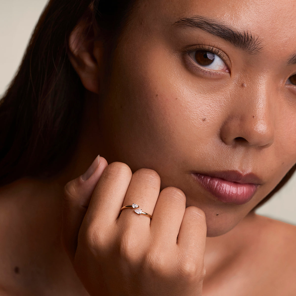 Crystal Pear Open Ring in Gold-Astrid & Miyu