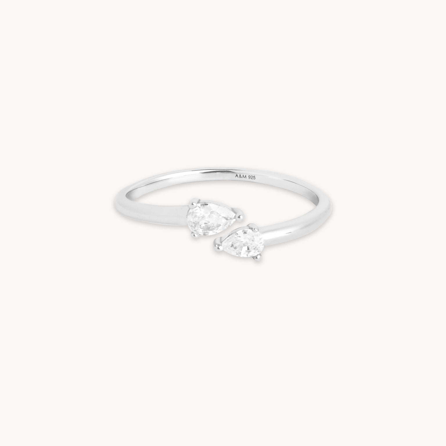 Bridal Jewellery - Crystal Pear Open Ring in Silver - Band Ring - Astrid & Miyu