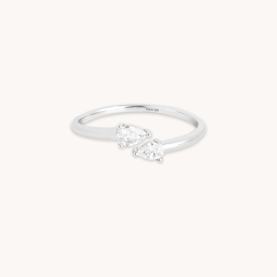 Bridal Jewellery - Crystal Pear Open Ring in Silver - Band Ring - Astrid & Miyu
