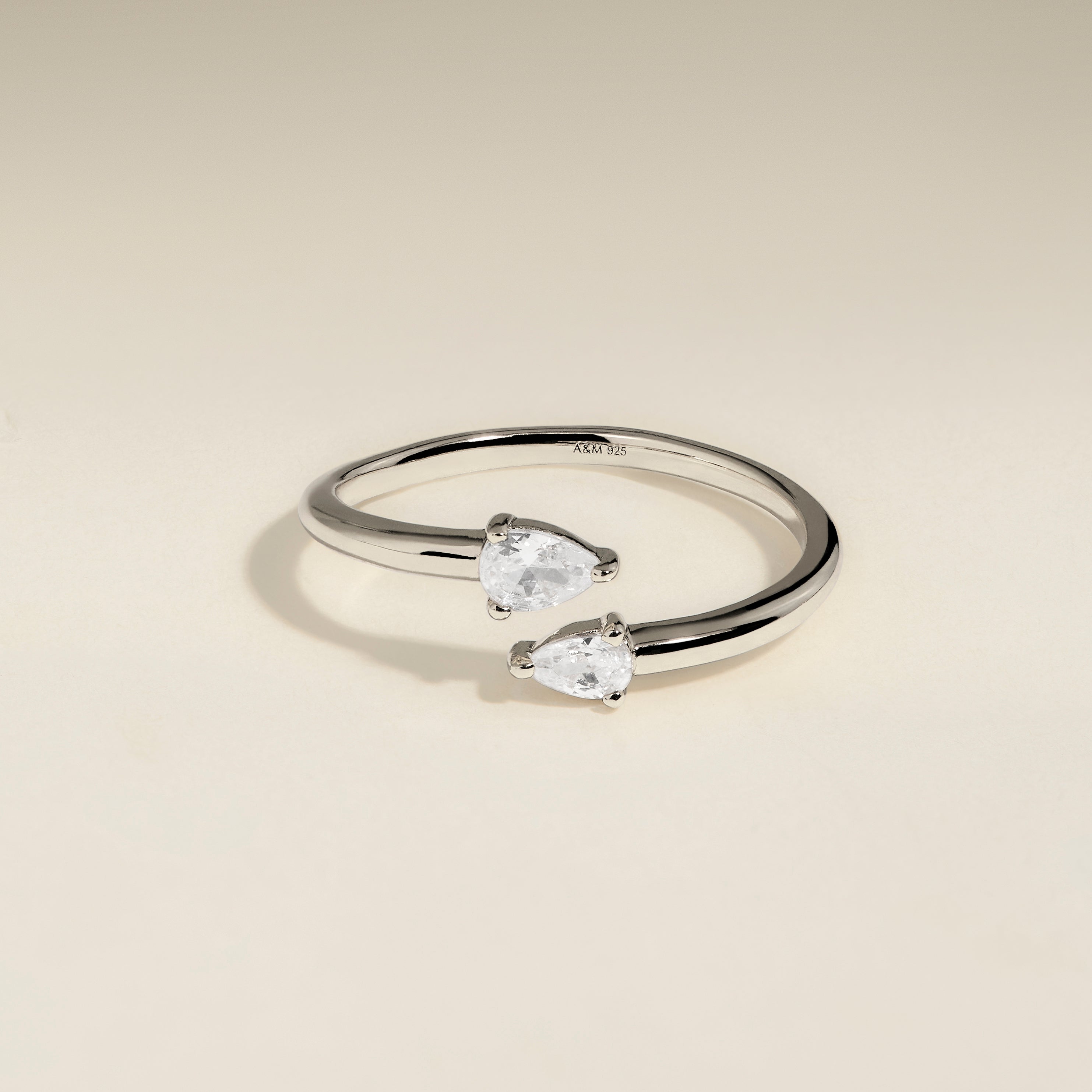 Crystal Pear Open Ring in Silver-Astrid & Miyu