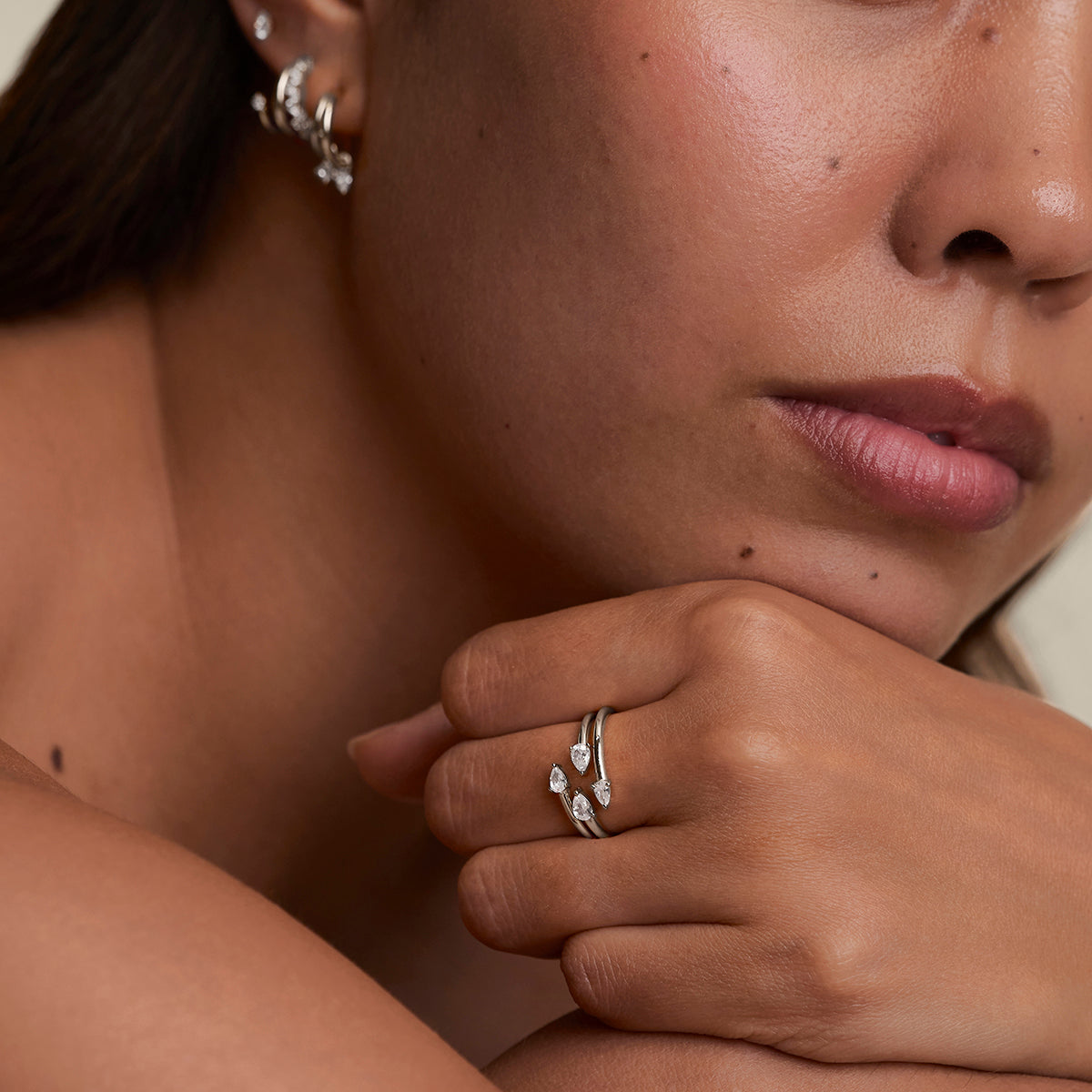Crystal Pear Open Ring in Silver-Astrid & Miyu