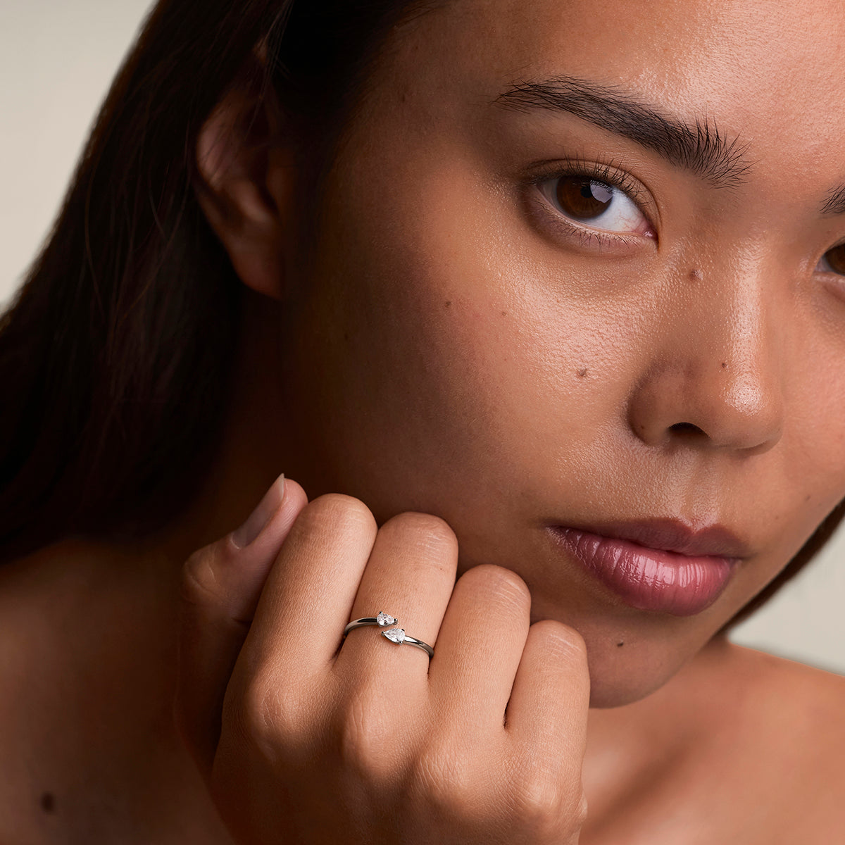 Crystal Pear Open Ring in Silver-Astrid & Miyu