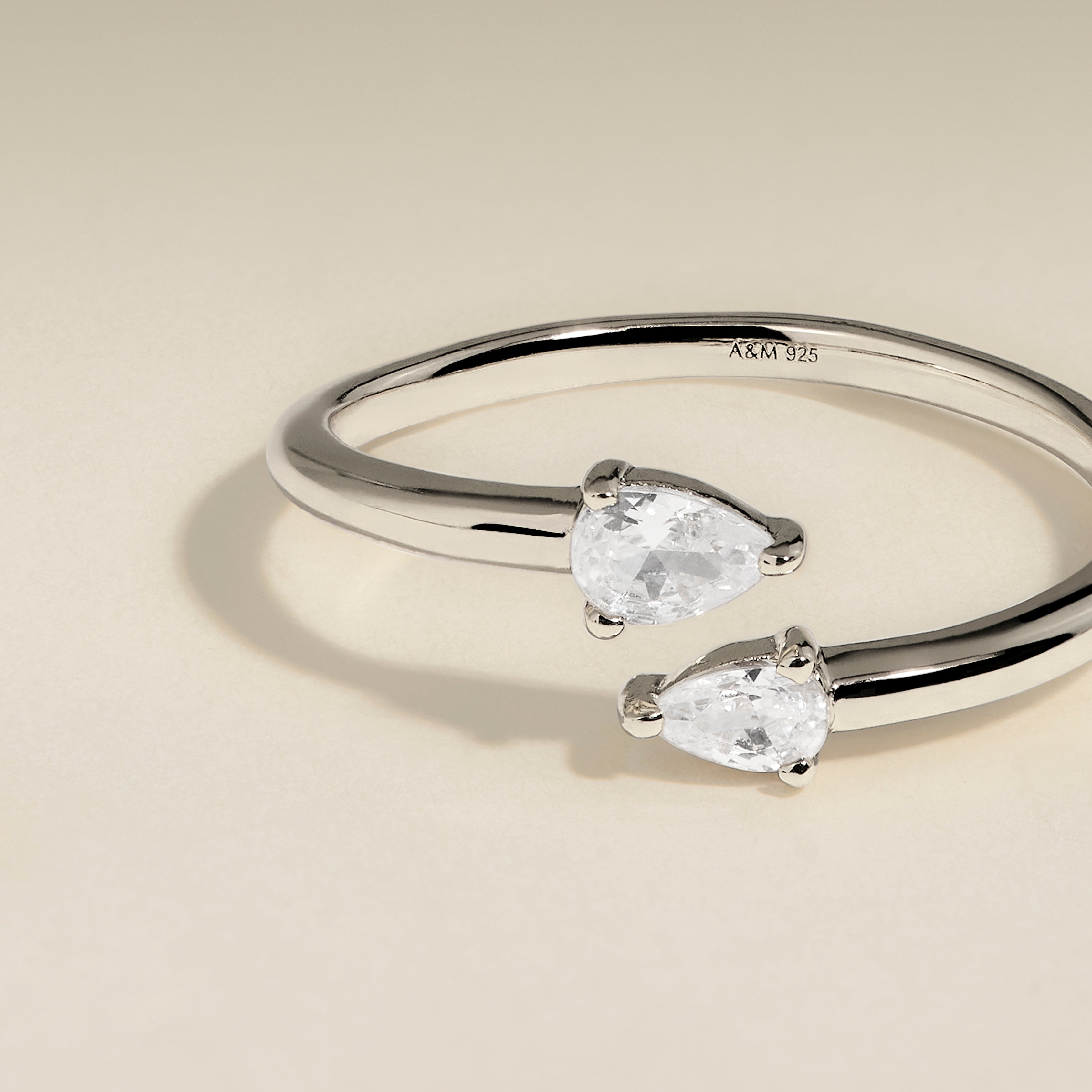 Crystal Pear Open Ring in Silver-Astrid & Miyu