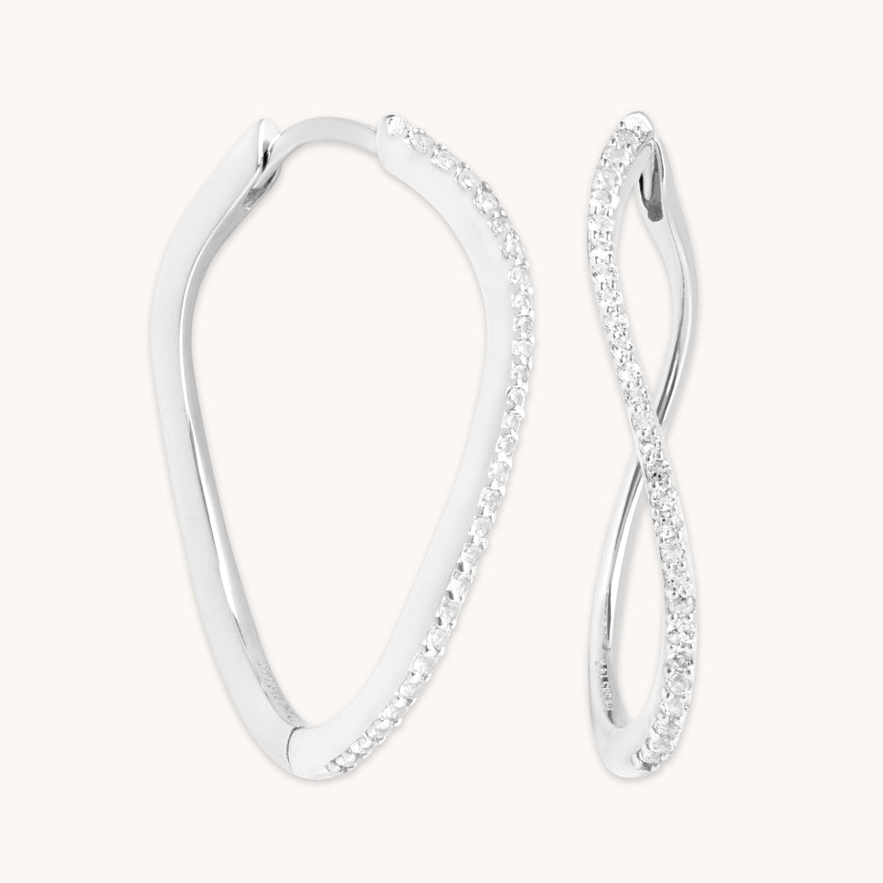 April White Topaz - Infinite Topaz Pavé Hoops in Solid White Gold - Hoop Earrings - Astrid & Miyu