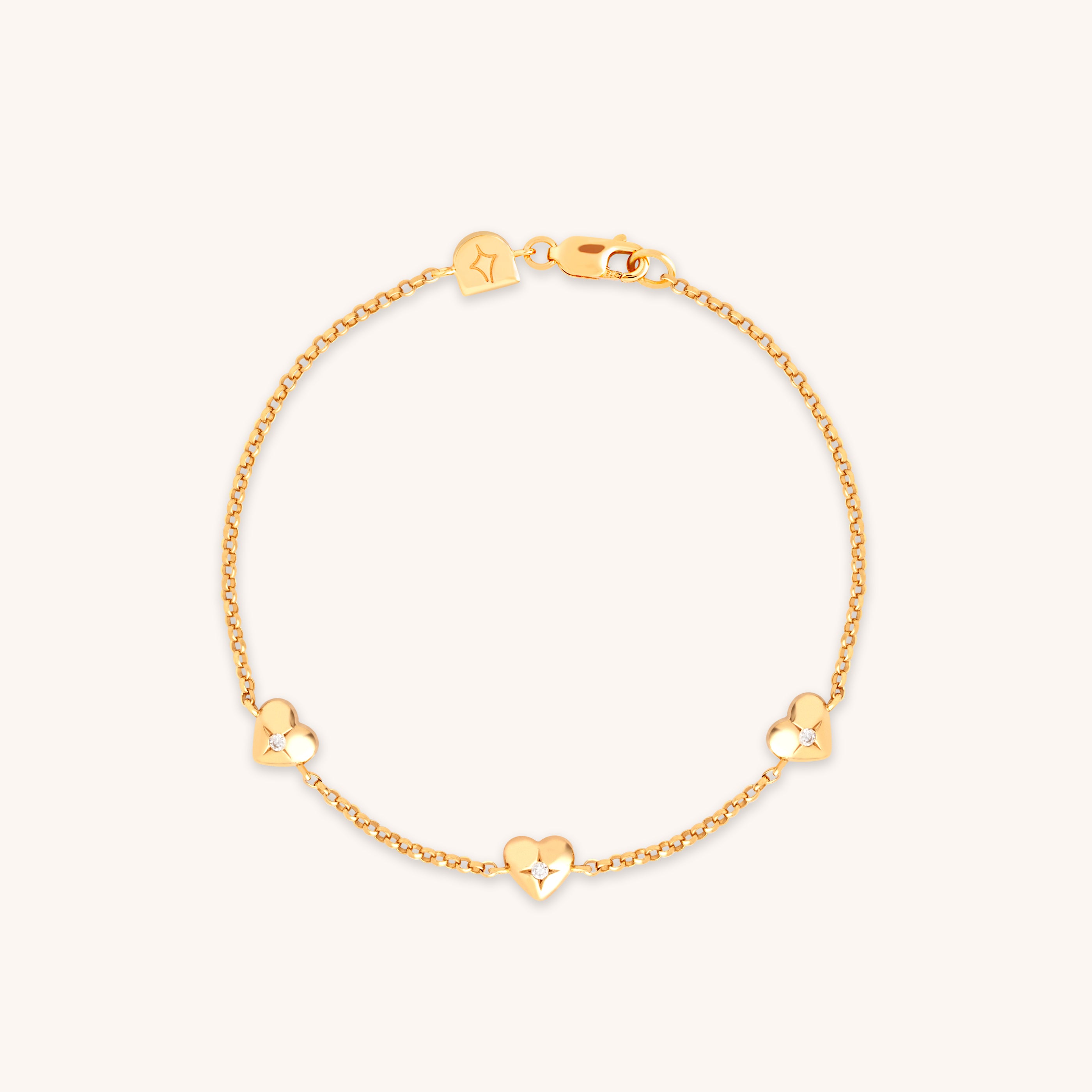 18k Gold Plated Jewellery - Heart Charm Bracelet in Gold - Charm Bracelets - Astrid & Miyu