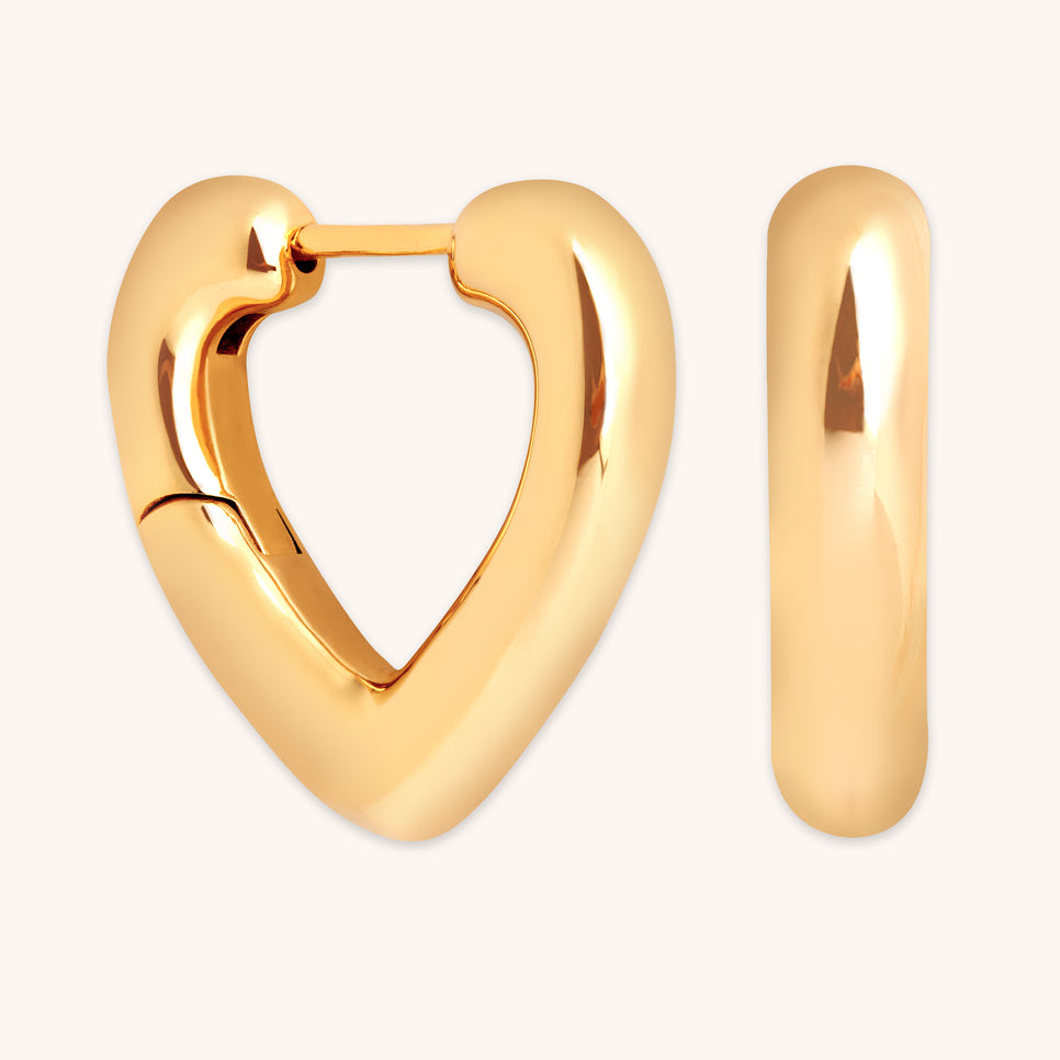 18k Gold Plated Jewellery - Heart Open Hoops in Gold - Hoop Earrings - Astrid & Miyu
