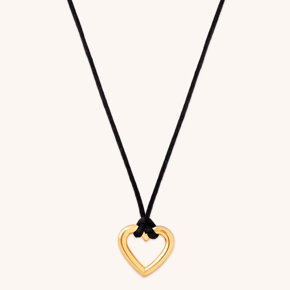 Gold Necklaces - Heart Charm Cord Necklace in Gold - Charm Necklaces - Astrid & Miyu