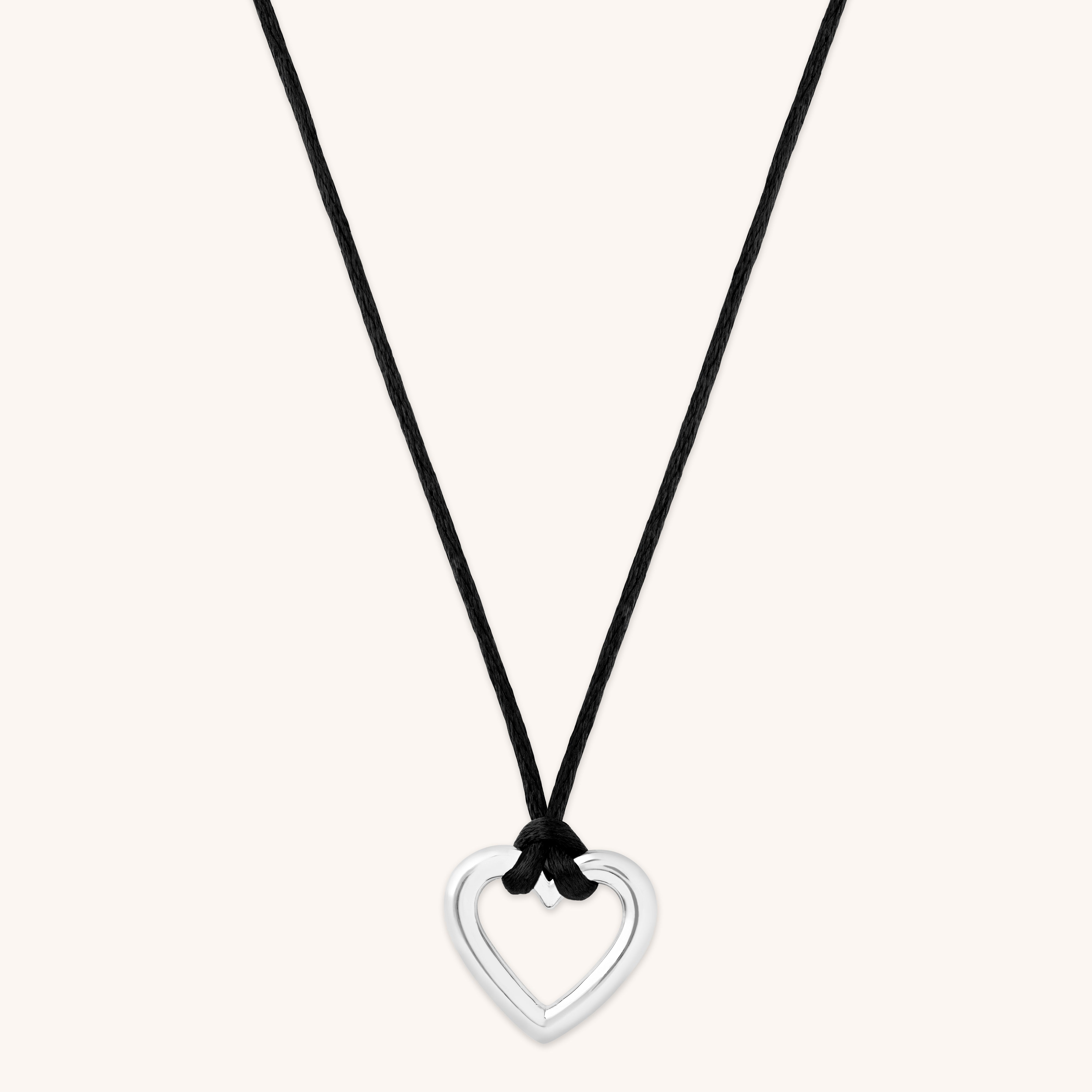 Mother of the Bride - Heart Charm Cord Necklace in Silver - Charm Necklaces - Astrid & Miyu