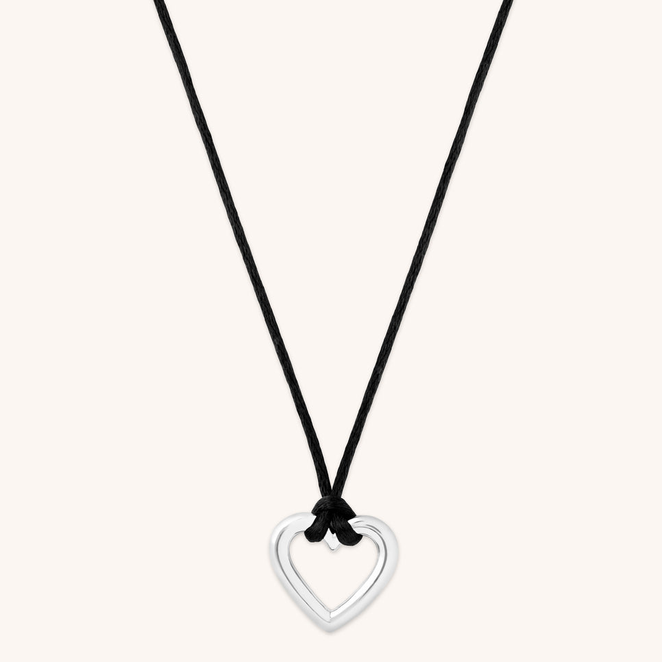 Heart Charm Cord Necklace in Silver